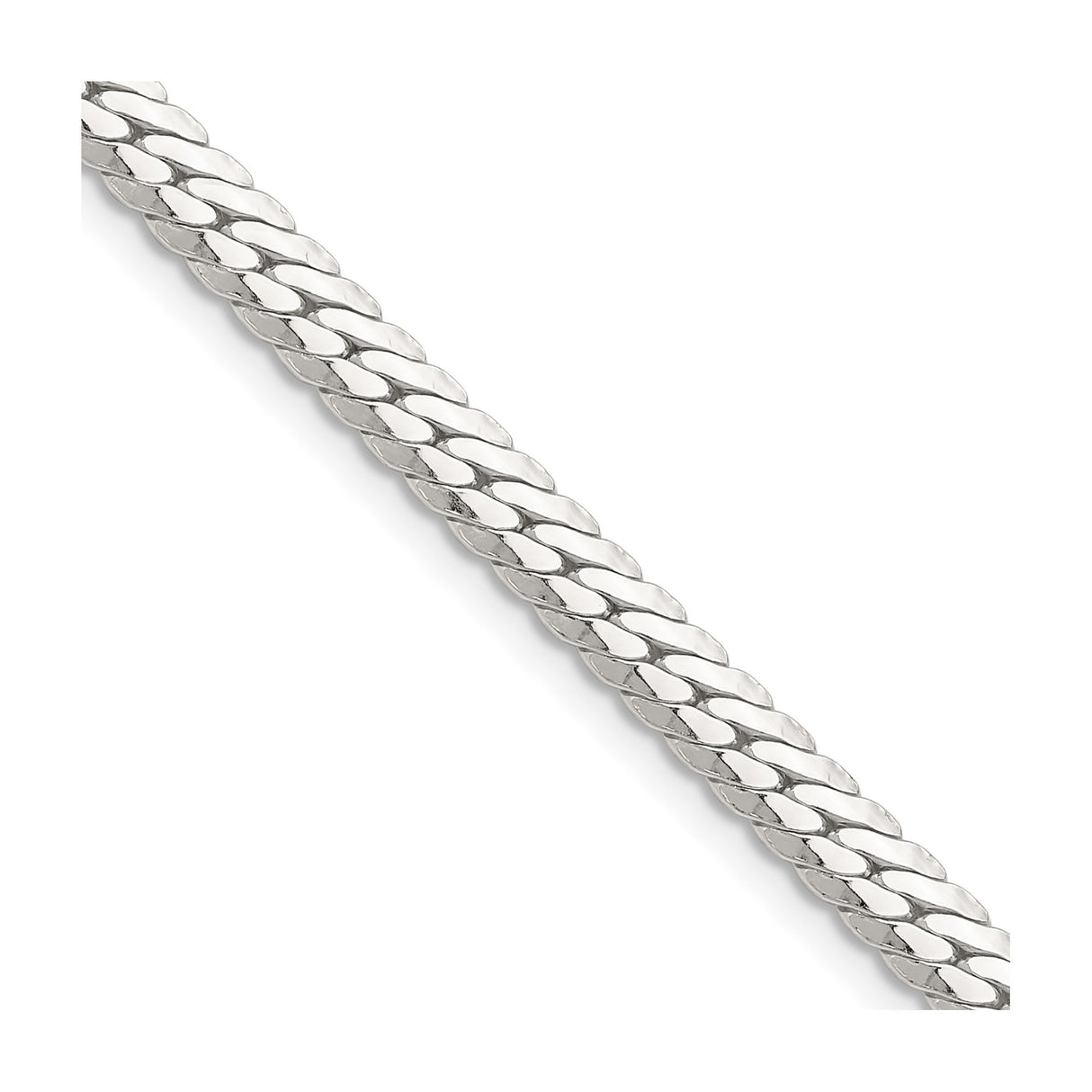 925 White Gold 5.1 mm Curb Chain Necklace, Polished detail view