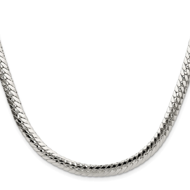 925 White Gold 6.25 mm Curb Chain Necklace, Polished