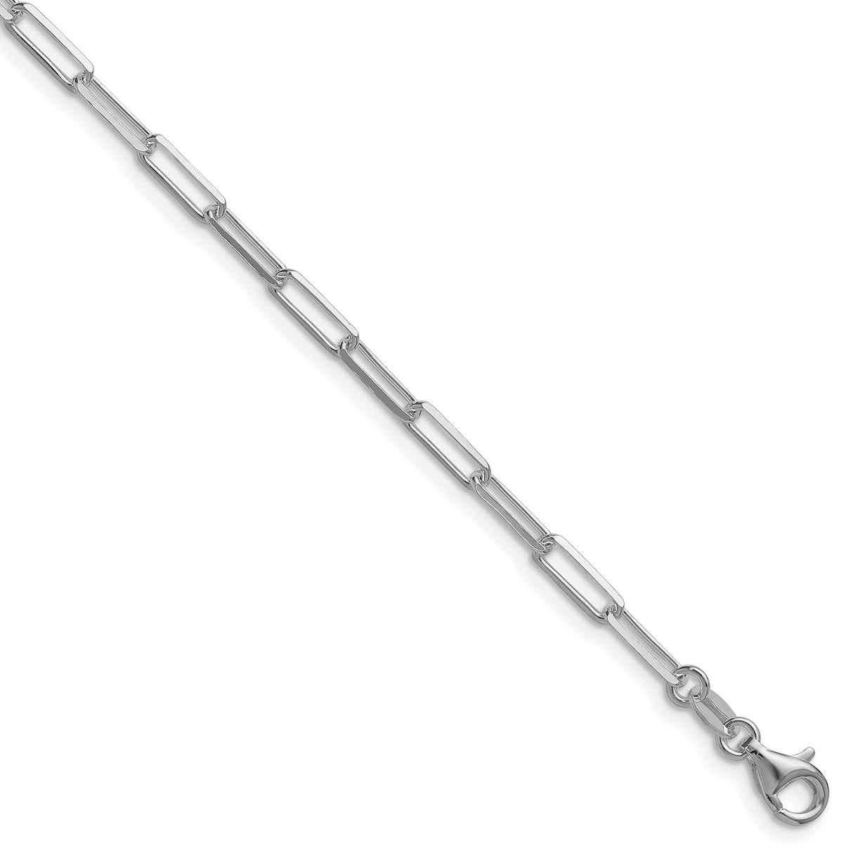 925 White Gold 3.1 mm Paperclip Chain Bracelet, Polished shown for scale