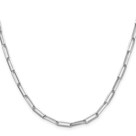925 White Gold 3.5 mm Paperclip Chain Necklace, Polished