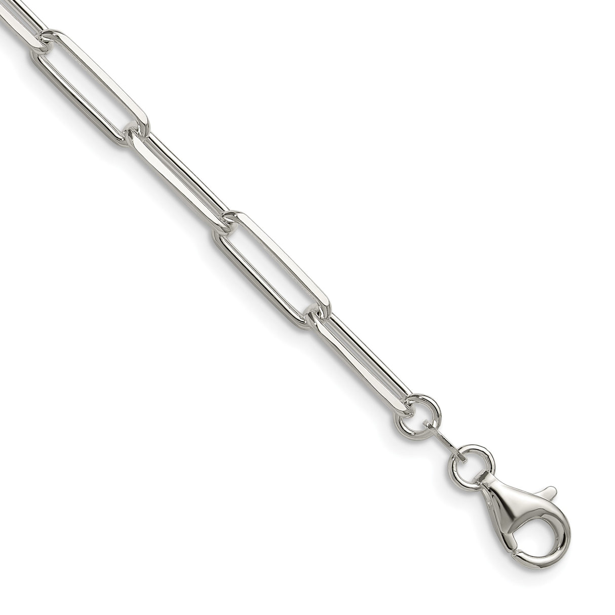 925 White Gold 4.4 mm Paperclip Chain Necklace, Polished detail view
