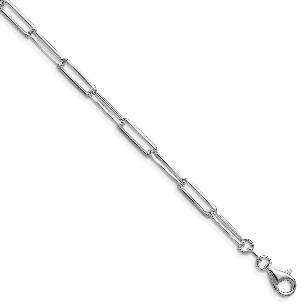925 White Gold 4.4 mm Paperclip Chain Bracelet, Polished shown for scale