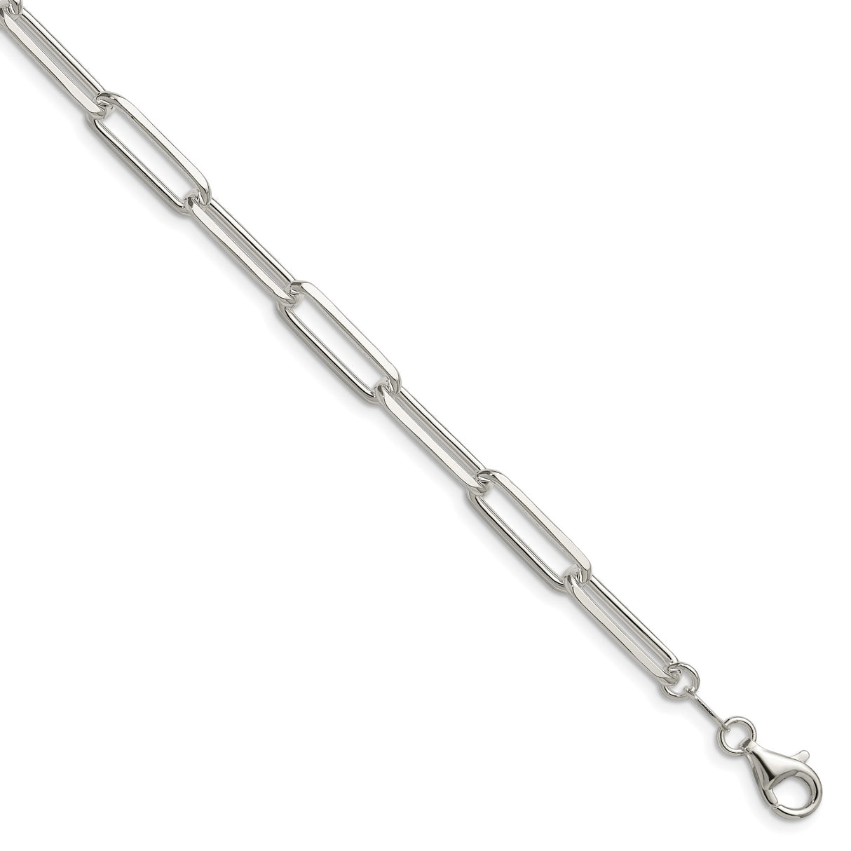 925 White Gold 5.5 mm Paperclip Chain Bracelet, Polished shown for scale