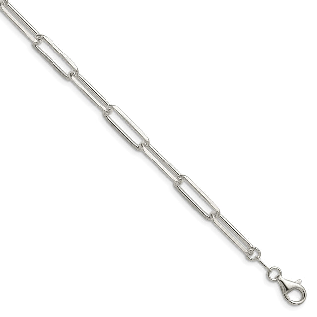 925 White Gold 5.5 mm Paperclip Chain Bracelet, Polished shown for scale