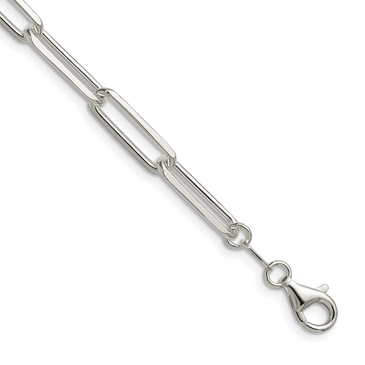 925 White Gold 5.5 mm Paperclip Chain Necklace, Polished detail view