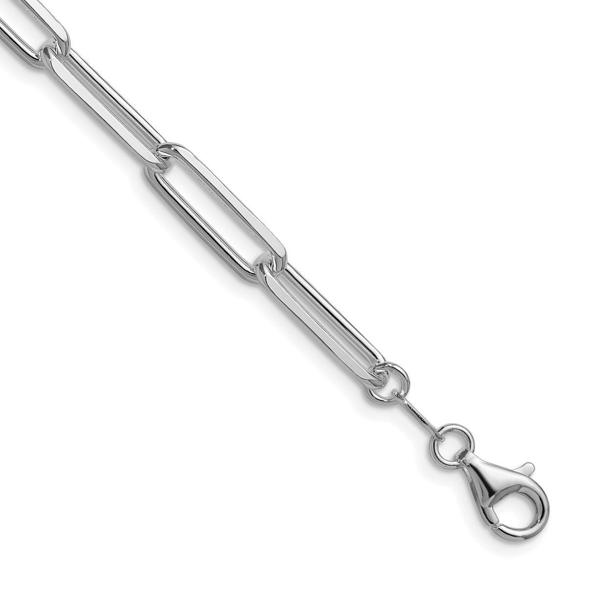 925 White Gold 5.5 mm Paperclip Chain Necklace, Polished detail view