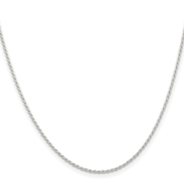 925 White Gold 1.3 mm Rope Chain Necklace, Polished