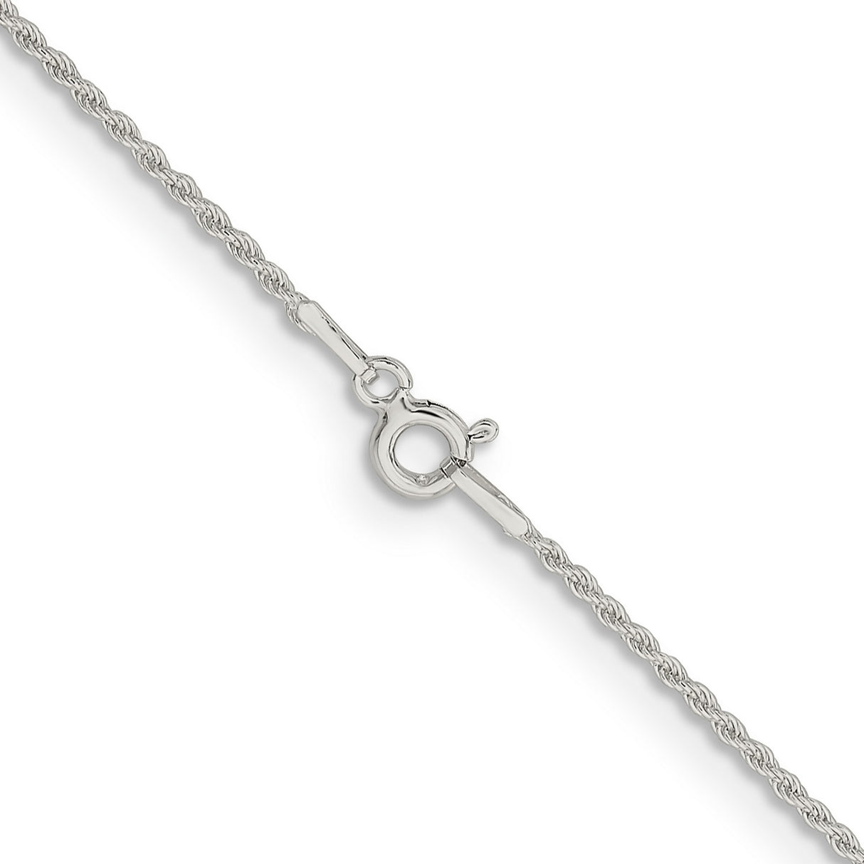 925 White Gold 1.3 mm Rope Chain Necklace, Polished alternate angle