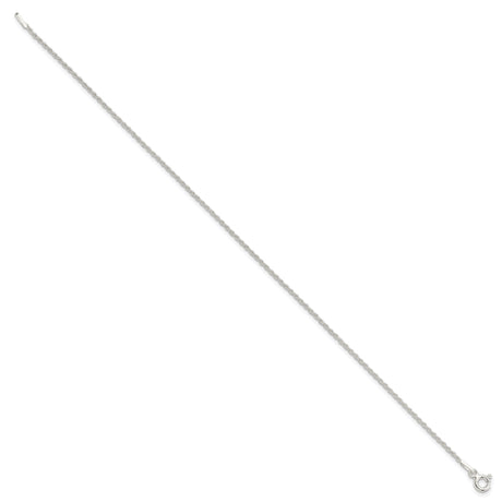 925 White Gold 1.3 mm Rope Chain Anklet, Polished