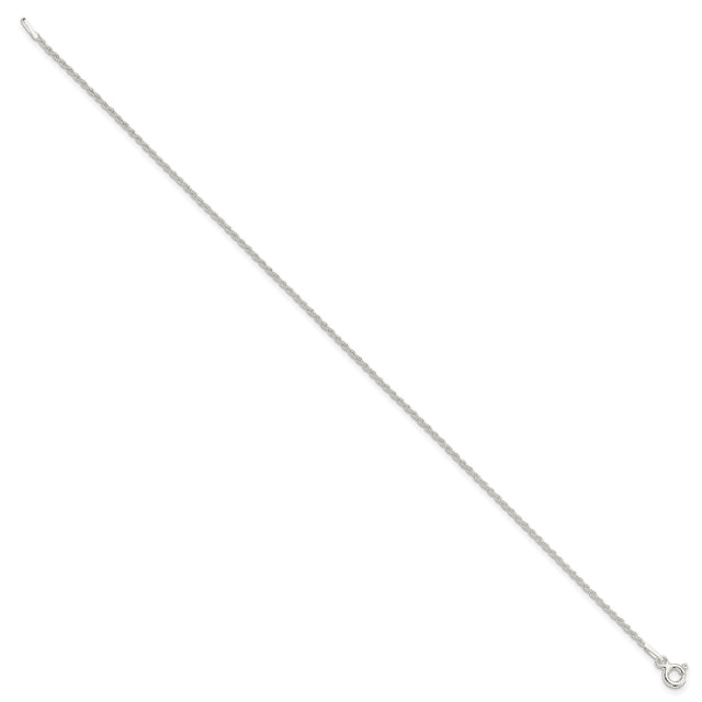 925 White Gold 1.3 mm Rope Chain Anklet, Polished
