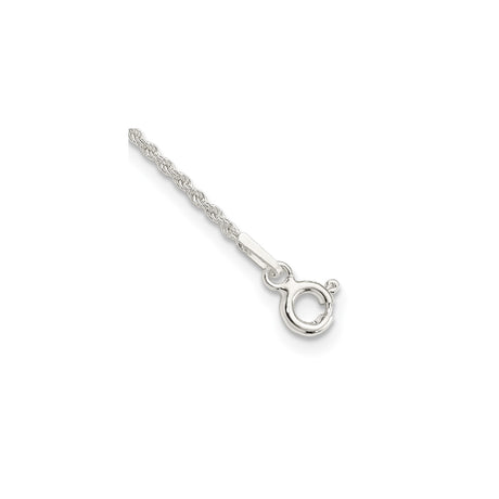 925 White Gold 1.3 mm Rope Chain Anklet, Polished shown for scale