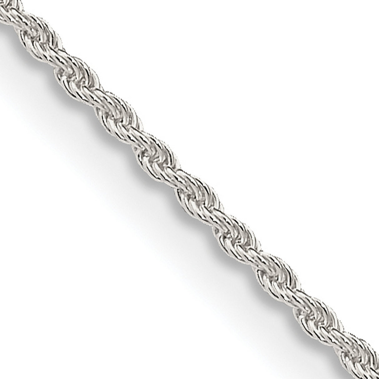 925 White Gold 1.3 mm Rope Chain Necklace, Polished detail view