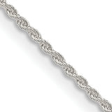 925 White Gold 1.3 mm Rope Chain Necklace, Polished detail view