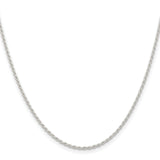 925 White Gold 1.5 mm Rope Chain Necklace, Polished