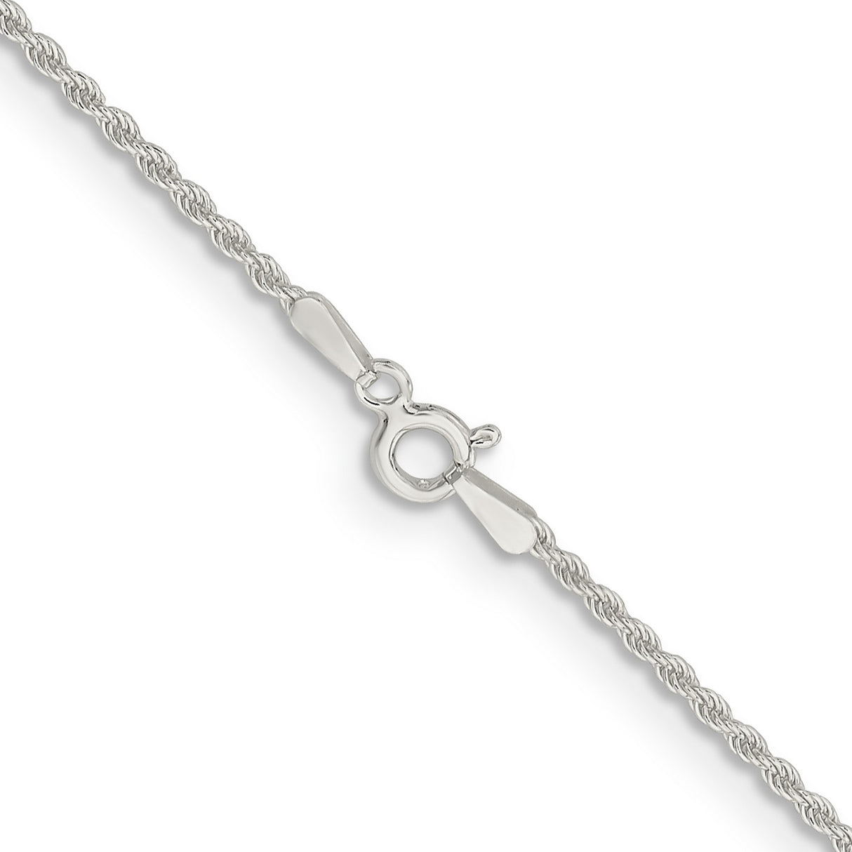 925 White Gold 1.5 mm Rope Chain Necklace, Polished alternate angle