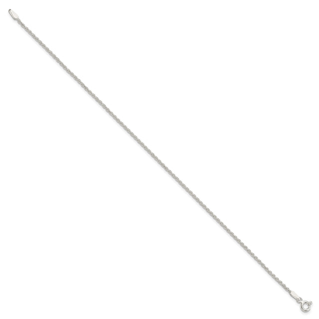 925 White Gold 1.5 mm Rope Chain Anklet, Polished