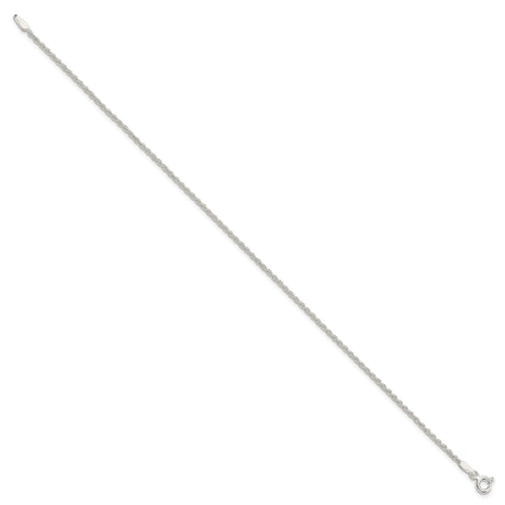 925 White Gold 1.5 mm Rope Chain Bracelet, Polished