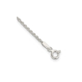 925 White Gold 1.5 mm Rope Chain Anklet, Polished shown for scale