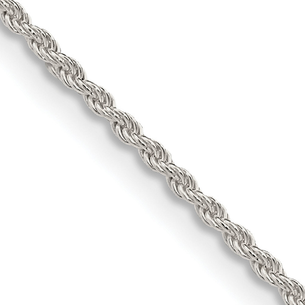 925 White Gold 1.5 mm Rope Chain Necklace, Polished detail view