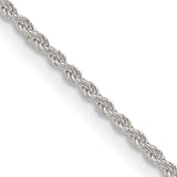 925 White Gold 1.5 mm Rope Chain Necklace, Polished detail view