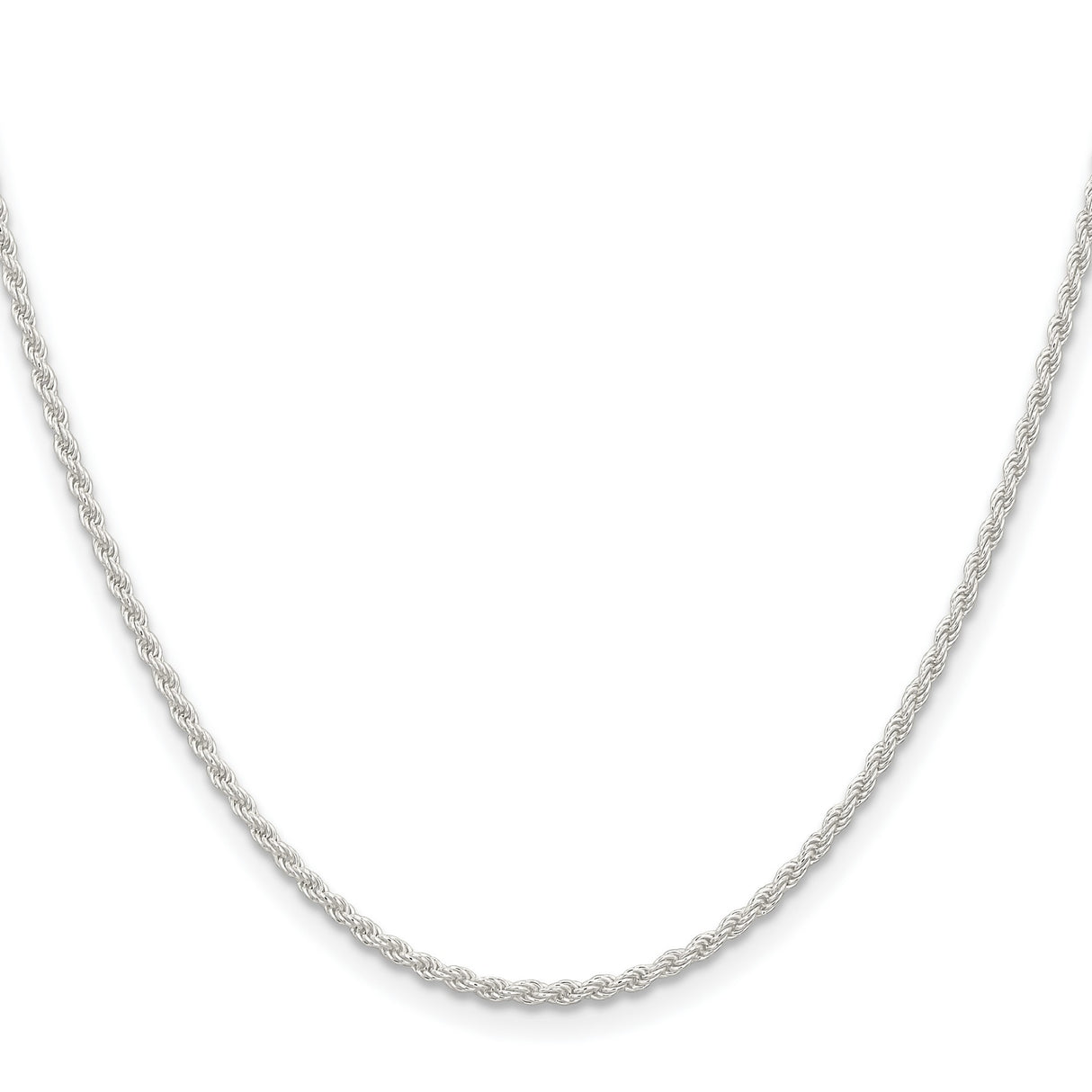 925 White Gold 1.8 mm Rope Chain Necklace, Polished