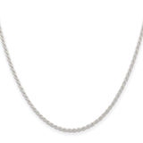 925 White Gold 1.8 mm Rope Chain Necklace, Polished