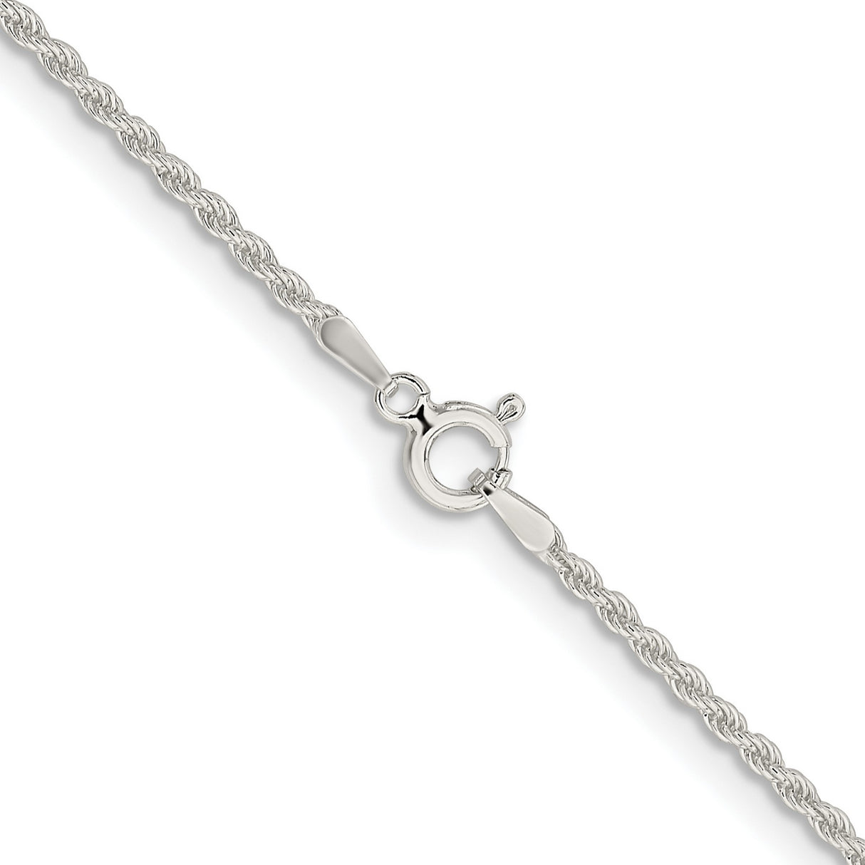 925 White Gold 1.8 mm Rope Chain Necklace, Polished alternate angle