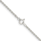 925 White Gold 1.8 mm Rope Chain Necklace, Polished alternate angle
