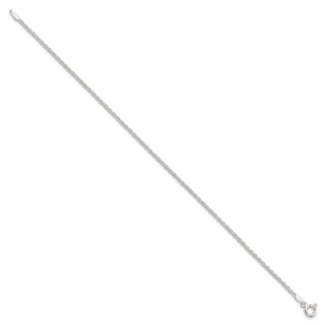 925 White Gold 1.8 mm Rope Chain Bracelet, Polished