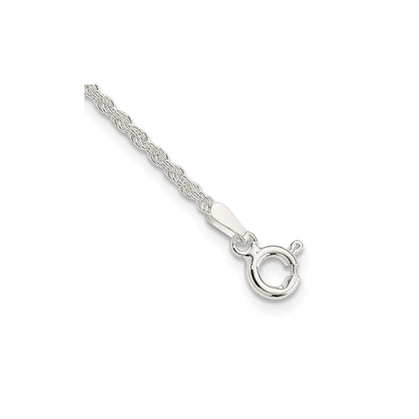 925 White Gold 1.8 mm Rope Chain Anklet, Polished shown for scale