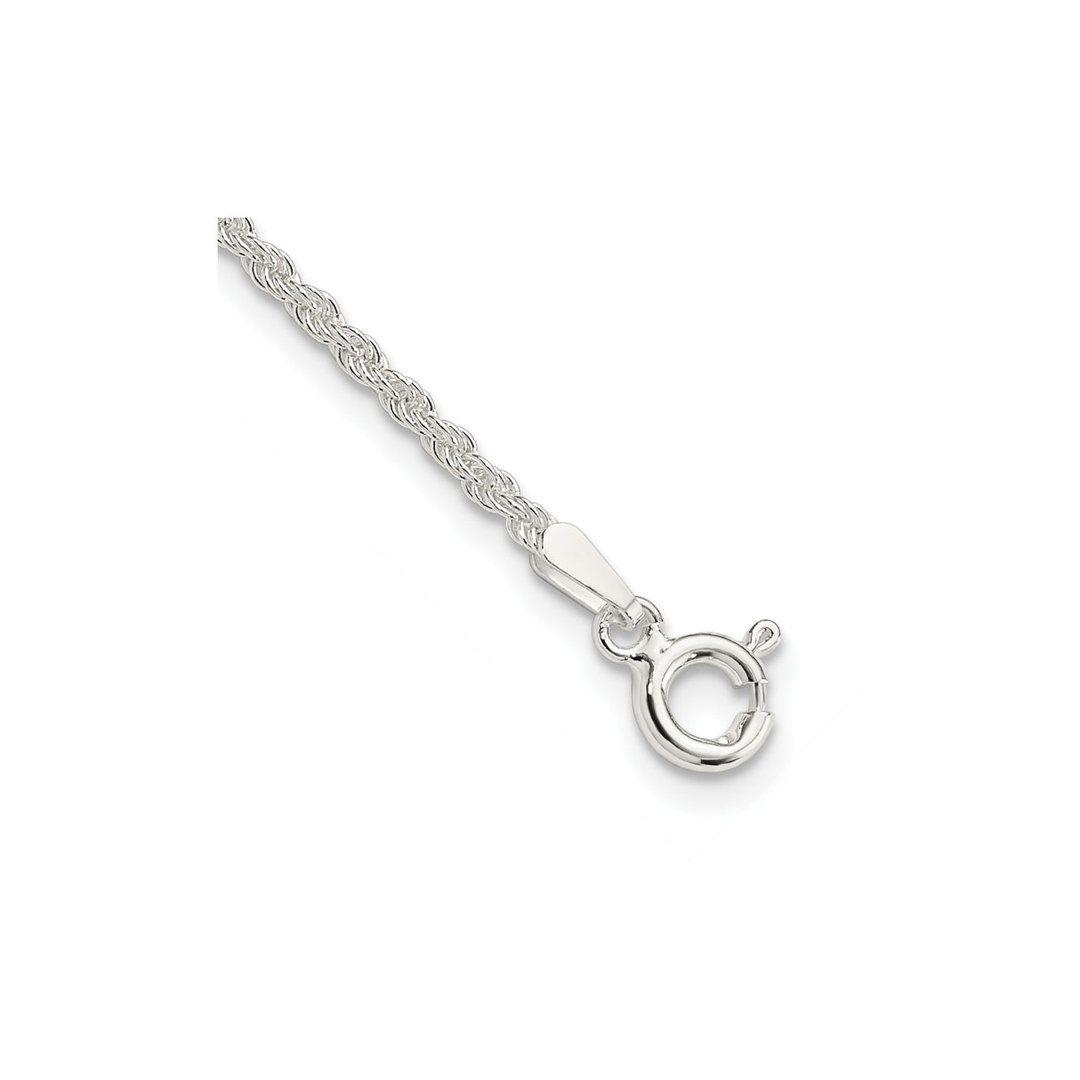 925 White Gold 1.8 mm Rope Chain Bracelet, Polished shown for scale
