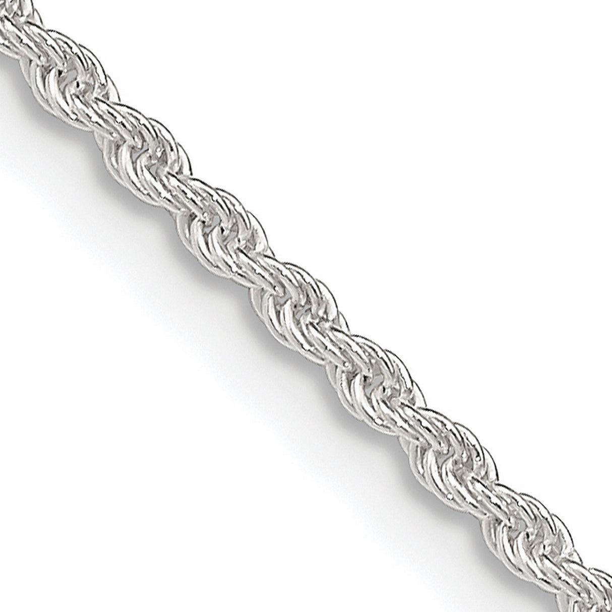 925 White Gold 1.8 mm Rope Chain Necklace, Polished detail view