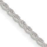 925 White Gold 1.8 mm Rope Chain Necklace, Polished detail view