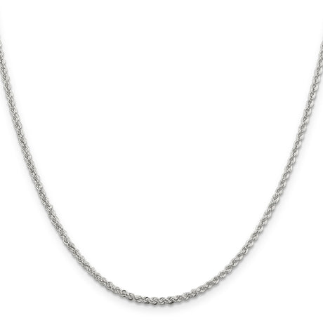 925 White Gold 2.3 mm Rope Chain Necklace, Polished