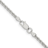 925 White Gold 2.3 mm Rope Chain Necklace, Polished alternate angle