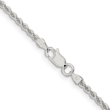 925 White Gold 2.3 mm Rope Chain Necklace, Polished alternate angle