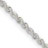925 White Gold 2.3 mm Rope Chain Necklace, Polished detail view