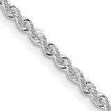 925 White Gold 2.3 mm Rope Chain Necklace, Polished detail view