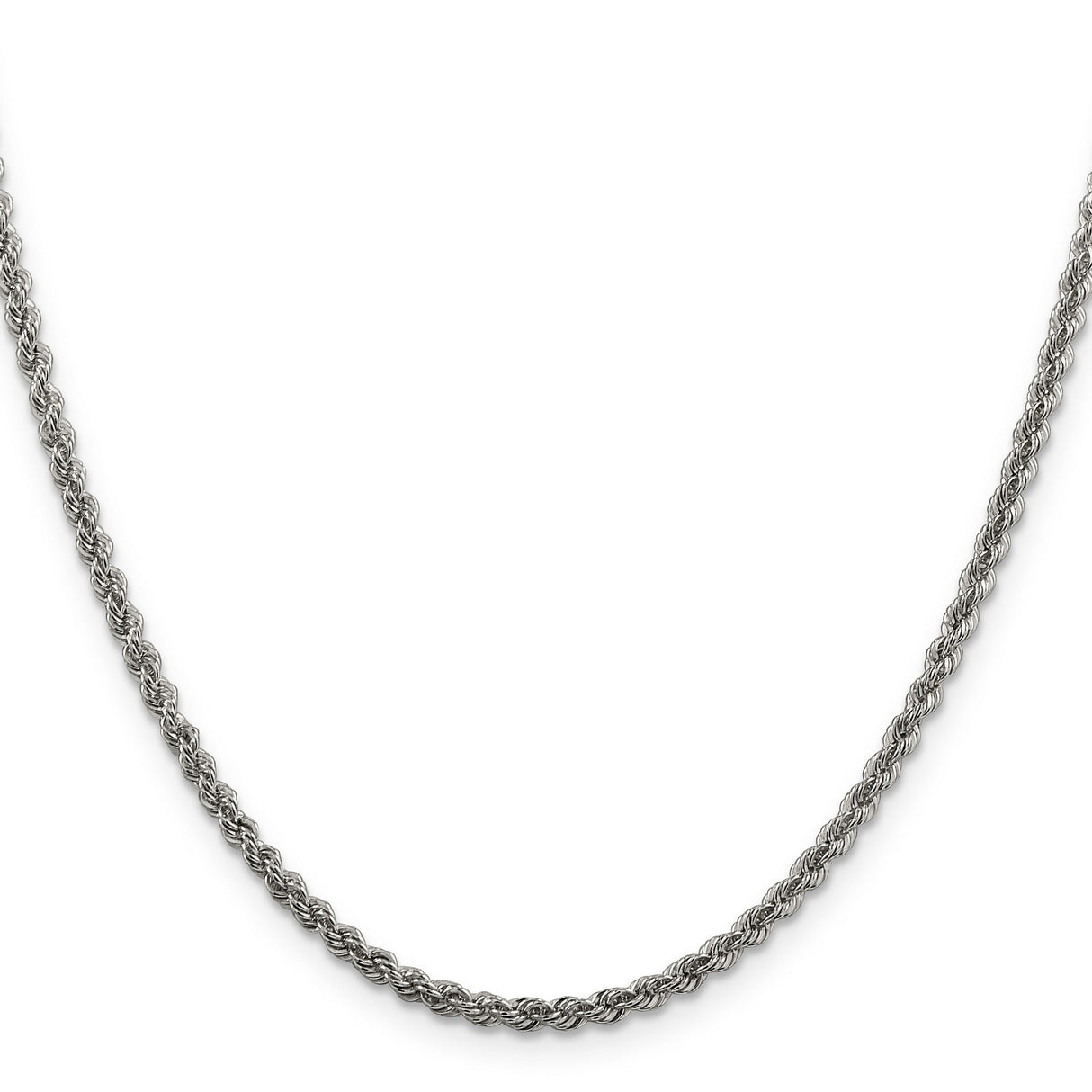 925 White Gold 2.5 mm Rope Chain Necklace, Polished