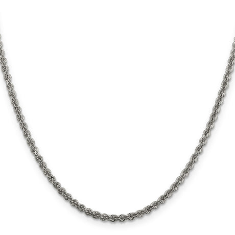 925 White Gold 2.5 mm Rope Chain Necklace, Polished