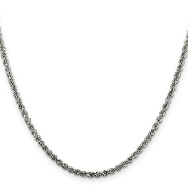 925 White Gold 2.5 mm Rope Chain Necklace, Polished