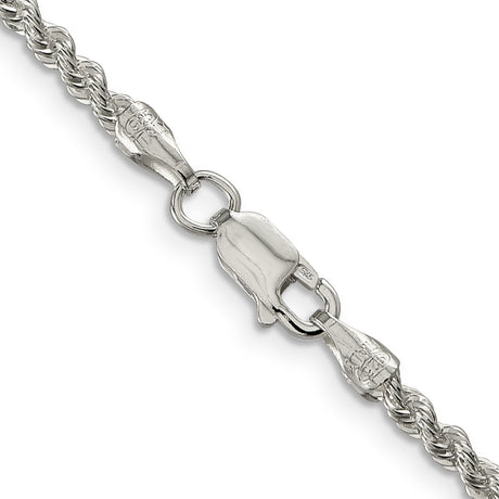 925 White Gold 2.5 mm Rope Chain Necklace, Polished alternate angle