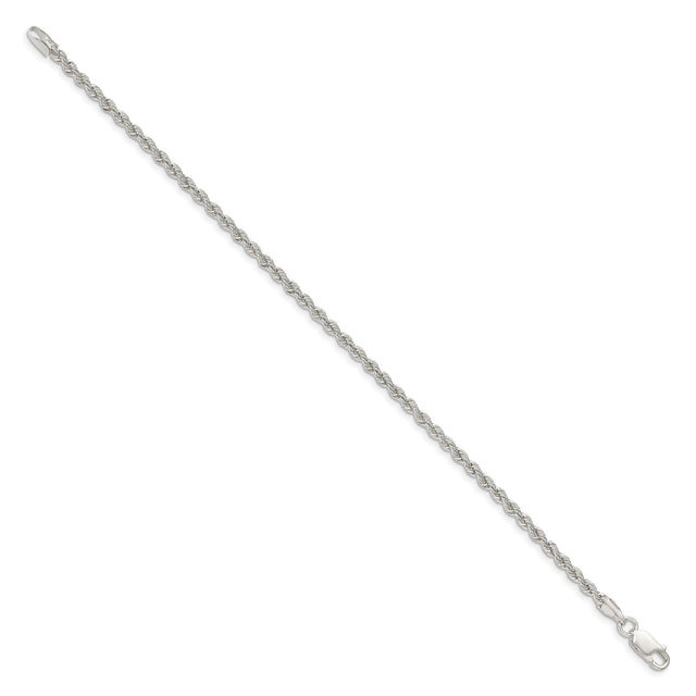 925 White Gold 2.5 mm Rope Chain Anklet, Polished