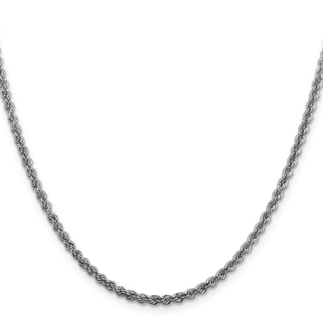 925 White Gold 2.5 mm Rope Chain Necklace, Polished