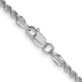 925 White Gold 2.5 mm Rope Chain Necklace, Polished alternate angle