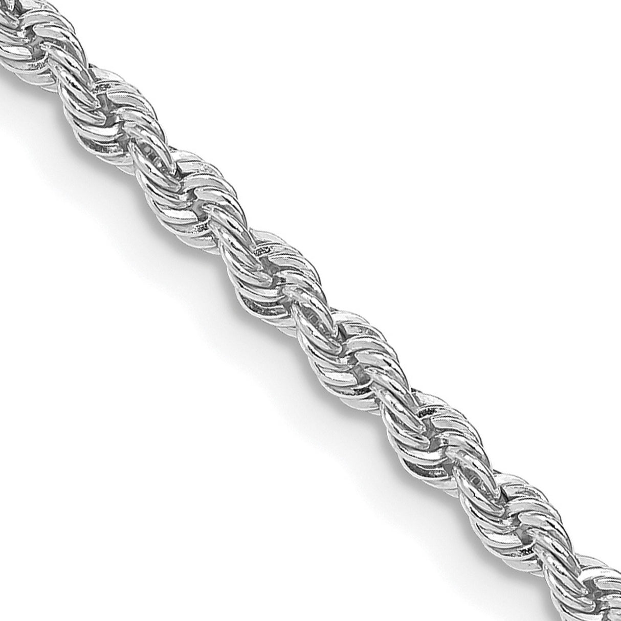 925 White Gold 2.5 mm Rope Chain Necklace, Polished detail view