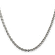 925 White Gold 3 mm Rope Chain Necklace, Polished