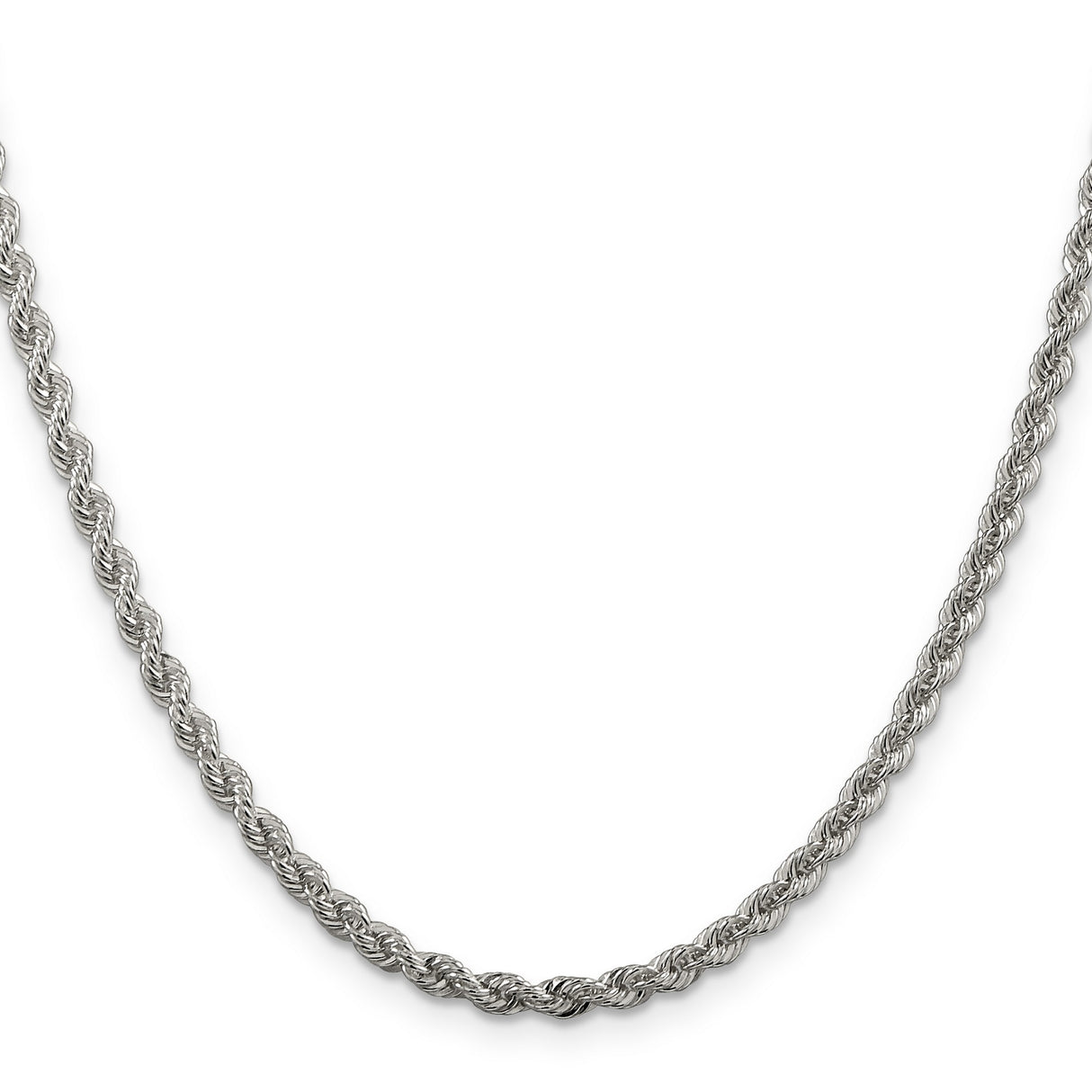 925 White Gold 3 mm Rope Chain Necklace, Polished