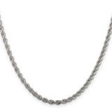 925 White Gold 3 mm Rope Chain Necklace, Polished