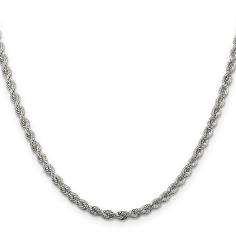 925 White Gold 3 mm Rope Chain Necklace, Polished